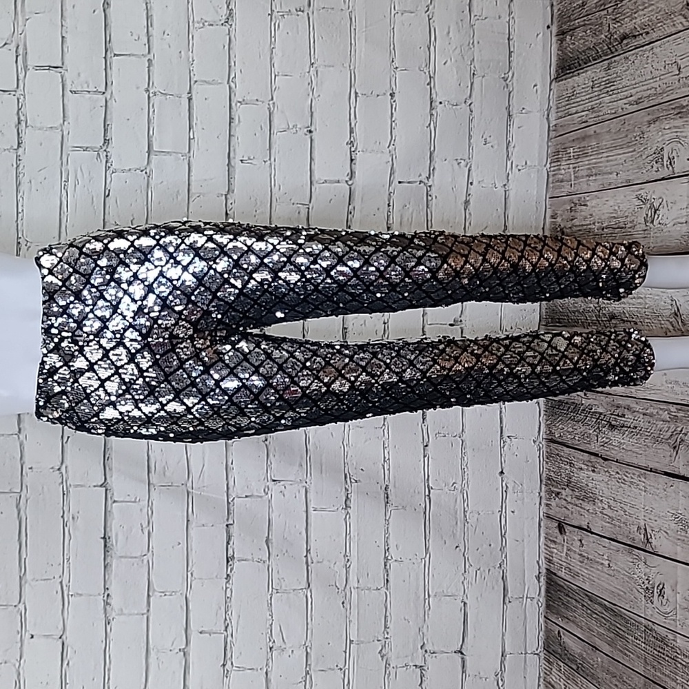 Lovers + Friends Take it Easy Skinny High Rise Crop Sequin Legging Silver/Black
